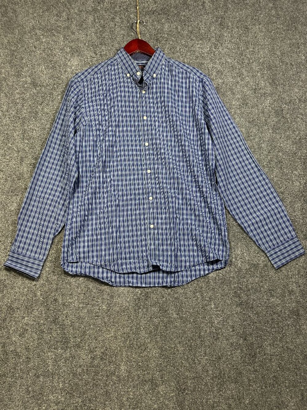 Ben Sherman Shirt Mens Medium Button Down Blue White Plaid Cotton Long Sleeve